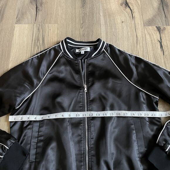 WD NY Satin Bomber Style Jacket Size Large Black White Trim Y2K - Picture 5 of 8